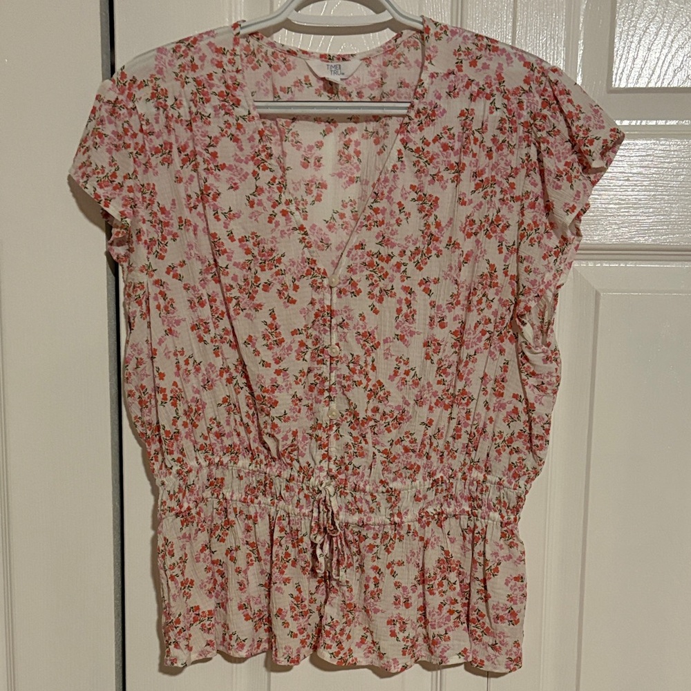 Time and Tru Pink Floral Blouse